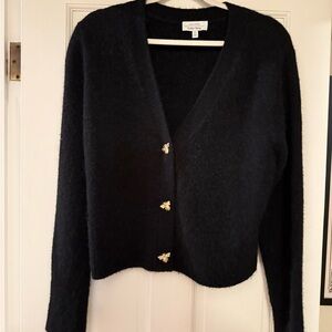 Black Cardigan with Gold Bee Buttons